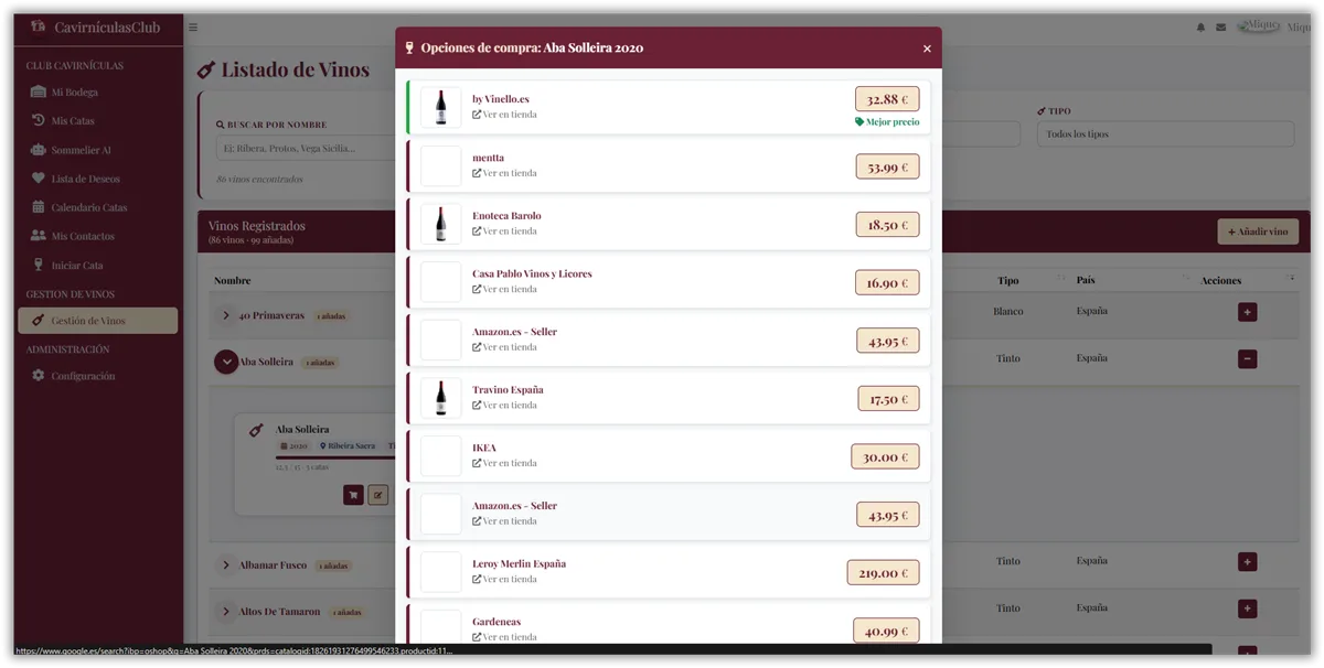 Comparador de precios y wishlist de Cavirnículas en escritorio
